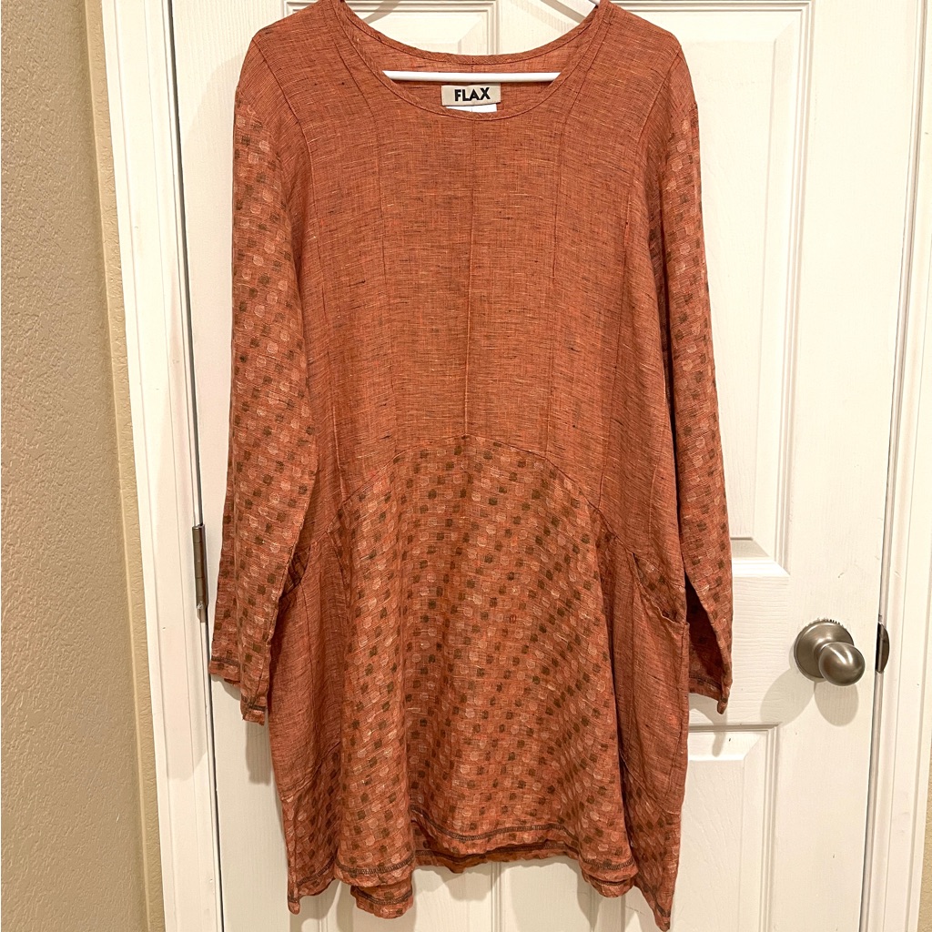 Flax 100% Linen A-Line Dress Size M Pullover Rounded Scoop Neckline